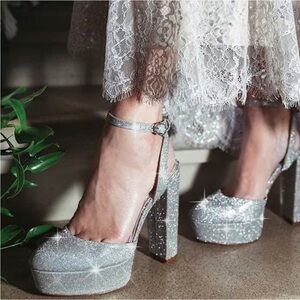 Antonio Melani x Born On Fifth Liv Metallic Glitter Closed Toe Platform Pumps 10